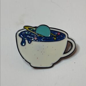 White and Blue Cosmic Teacup Enamel Lapel Pin